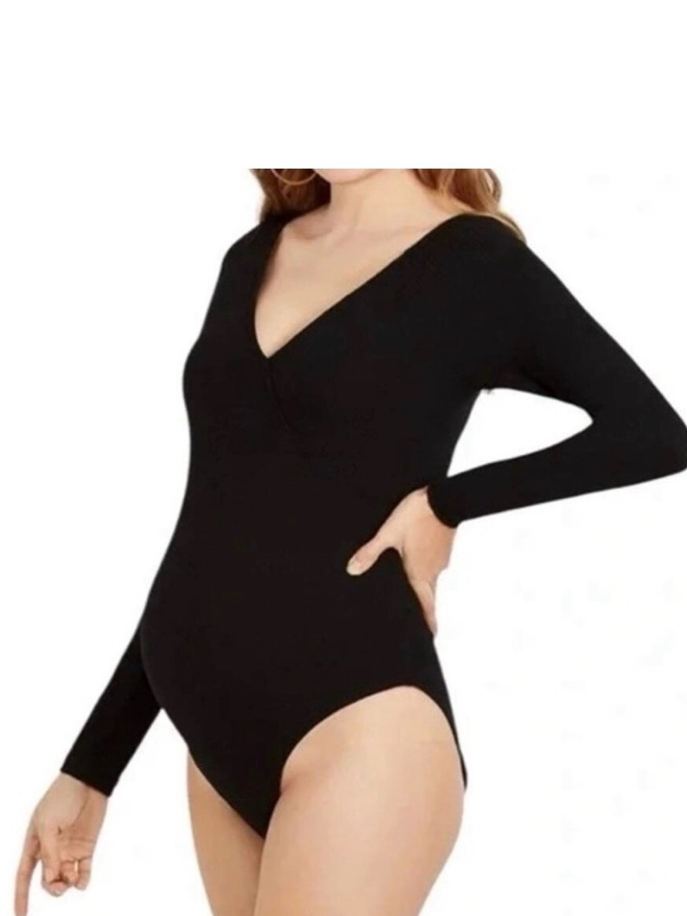 A Pea in the Pod Black Long-Sleeve V-Neck Maternity Bodysuit